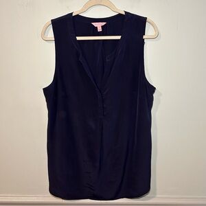 Lilly Pulitzer Navy Blue 100% Silk Sleeveless Tunic Size XL